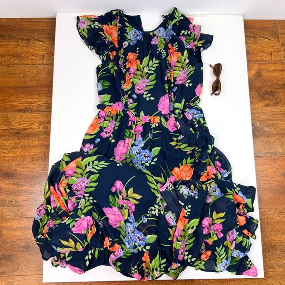 New Monsoon UK Silvia Floral Print Maxi Dress Navy Sz 14 - Picture 11 of 16